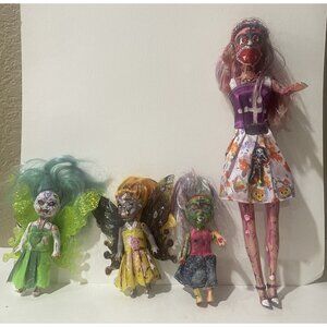 Creepy Scary Zombie Halloween Dolls  Props (4) -(3) Munchkins & (1) Barbie Size